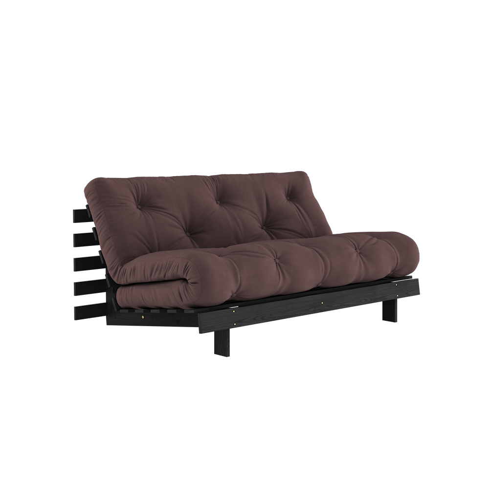 KARUP DESIGN Tmavě hnědá rozkládací pohovka ROOTS s konstrukcí z černého dřeva 160x200 cm
